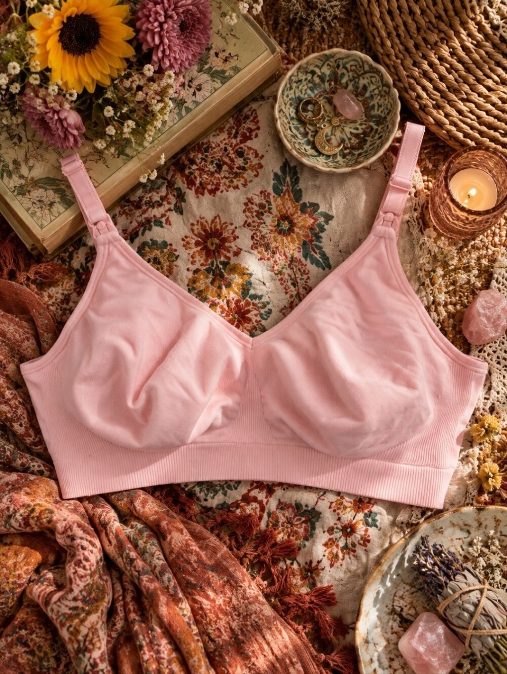 4/$15 Bravado Designs L/G Pink Seamless Nursing Bra Wireless Maternity Boho Loun